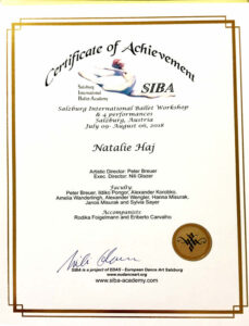 SIBA ballet workshop certificate